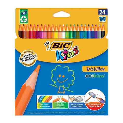 Карандаши цветные BIC «Kids ECOlutions Evolution», 24 цвета, пластиковые, заточенные, европодвес, 937515 арт. 101468284221