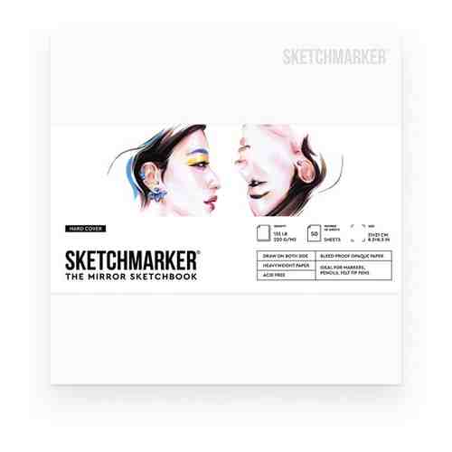 Скетчбук SKETCHMARKER THE MIRROR 210х210мм, 220г/м.кв 50л твердая обложка белая арт. 101671528630